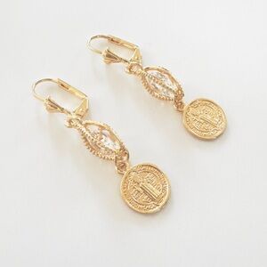 New 14K Gold Plated Saint Benedict Women's Earrings.